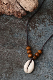 Sea&cowrie shell NECKLACE HANDMADE BLACK DRAWSTRING